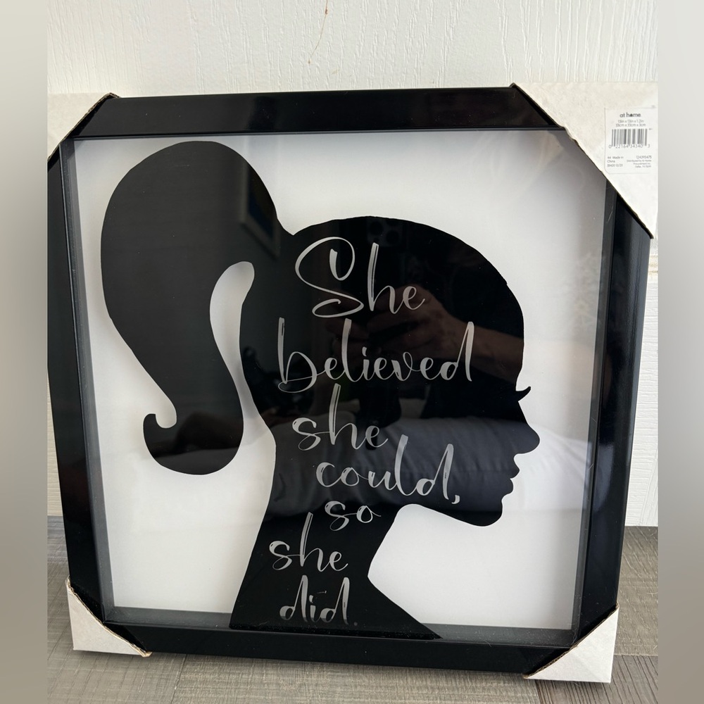 NWT Glass Framed She Believed She Could So She Did Silhouette Wall Art 13" x 13"